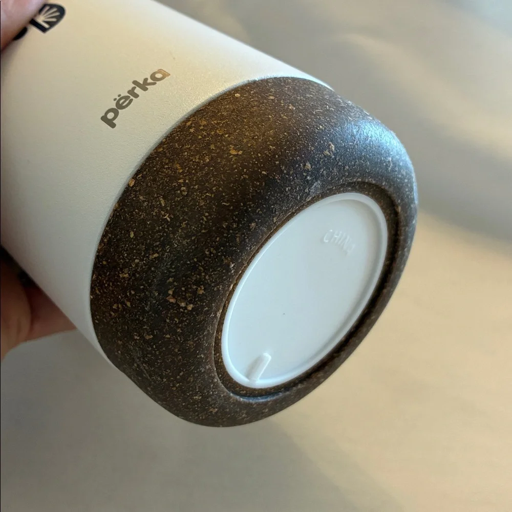 Perka White Water Bottle Recycled Cork Bottom and Top Chopra On Side Thermal